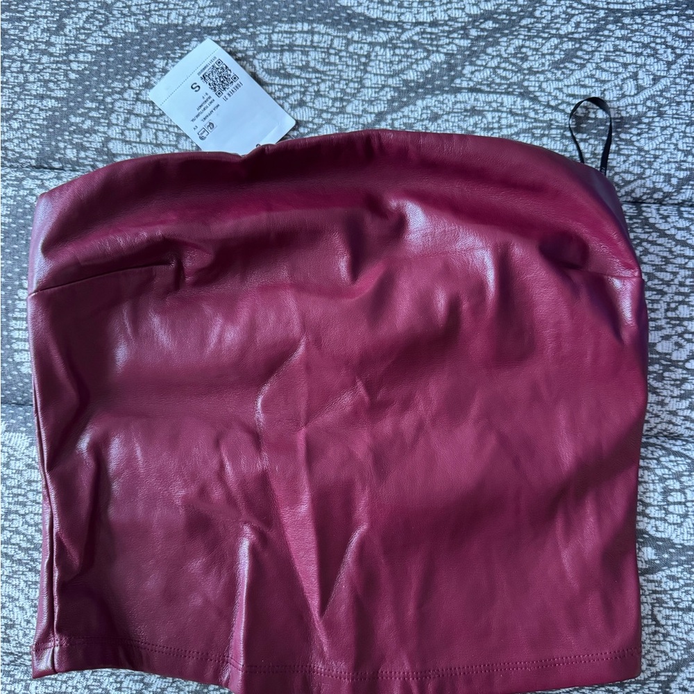 Forever 21 Burgundy Faux Leather Crop Top